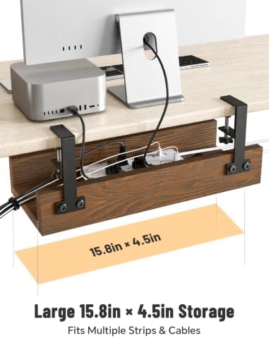 NiHome Under Desk Cable Management Tray, Wood Cord Organizer, No-Drill - Image 2