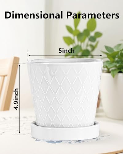 EFISPSS Flower Planter –5 inch Ceramic Plant Pots with Drainage Holes and Ceramic Tray - Gardening Home Desktop Office Windowsill Decoration Gift Set of 4 - Plants NOT Included (White) - Image 2
