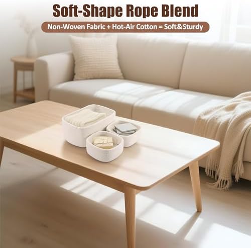 5-Pack Small Woven Rope Storage Baskets, 2 Sizes Organizer Bins - Image 5