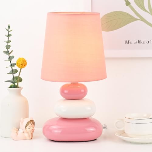 LULE Pink Small Table Lamp for Living Room as Bedside Table Lamp for Bedroom,Modern Ceramic Kids Night Table Lamp,Φ6.5×H12.2IN,Bulb Excluded by Lampwell