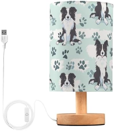 Fustylead Lovely Border Collie Dog and Paw Print Bedside Table Lamps with USB Port for Bedroom Lamp Accent Table Lamp Small Nightstand Lamp Linen Shade Decorative Lamps for Kids|Reading|Dome|Home by Fustylead