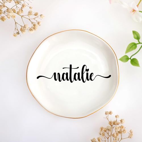 JoycuFF Natalie Personalized Name Ceramic Jewelry Tray, Mothers Day Christmas Anniversary Engagement Birthday Gifts for Women Couples, Trinket Dish for Rings Earrings Necklaces Bracelets Keys by Joycuff