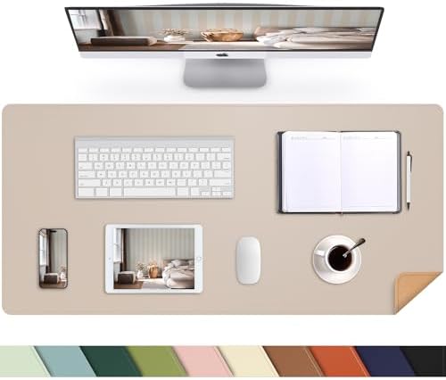 Leather Desk pad Protector, Large Desk mat with Natural Cork & PU Leather,Mouse pad,Non-Slip Office Desk Mat,Waterproof Desk Writing Pad for Office and Home (35in*17in,Beige) by AFIING
