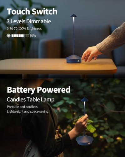 Modern Cordless Table Lamp Set of 2, Blue Portable LED Desk Lamps - Image 4