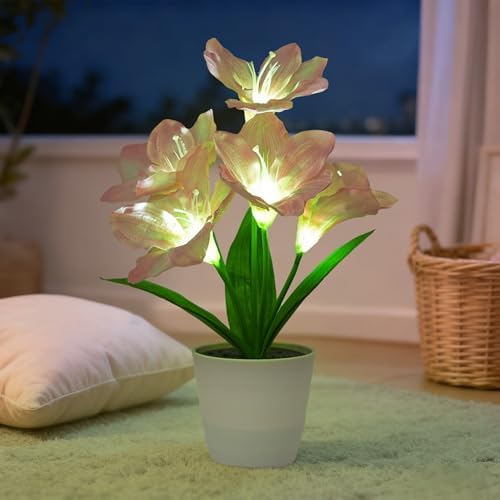 Artificial Pink Lily Flower Lamp, LED Light for Bedroom Bar Coffee Shop Wedding Decor, Gifts for Women Mom Daughter Grandma Girlfriend Coworker Friend Birthday Christmas Valentines Mothers Day - Image 5