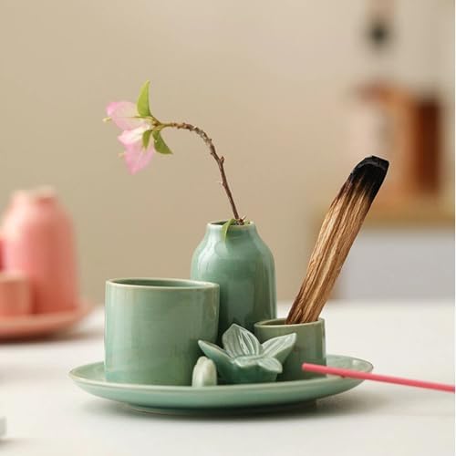 5.1 Inch 4 in 1 Ceramic Incense Holder with Ash Catcher, Sage Palo Santo Burner, Mini Vase Candle Holder for Yoga Meditation Home Decor by Unknown