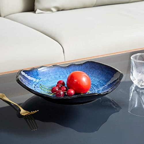 Large Ceramic Decorative Bowl, Blue Reactive Glaze, 12" Dish - Image 4