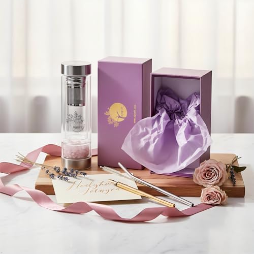 Tea Infuser Bottle - 12oz Double Wall Glass Tumbler with Stainless Steel Filter & Rose Quartz Crystal - Leakproof with Straw by Unknown