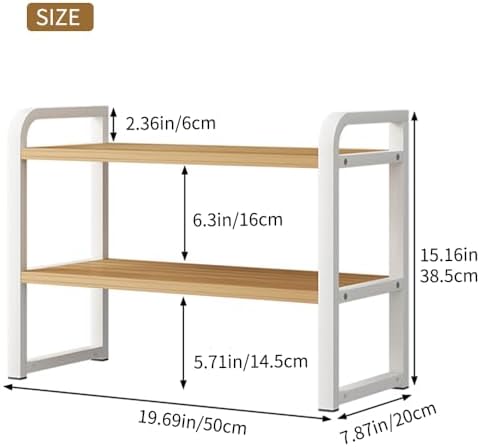 Office Desk Shelf Organizer, Wood Desktop Bookshelf Supplies Storage Rack, Shelf for Top of Desk and Dresser and Cubicle Decor Aesthetic Bookshelf (White White, Two Tier 19.69 Lx7.87 Wx15.16 H) - Image 2