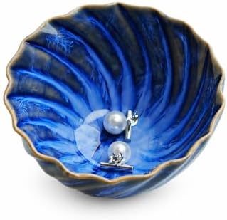 Blue Glazed Ceramic Ring Holder Jewelry Dish Tray Small Trinket Tray by GISK