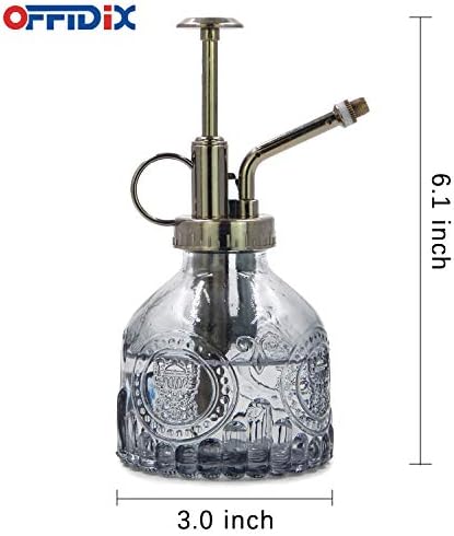 OFFIDIX Plant Mister, 6.3 Inches Tall Vintage Style Spritzer Plastic Top Pump Small Watering Can Glass Spary Bottle Plant Mister,for House Plants, Garden, Home Decora (Gray) - Image 2
