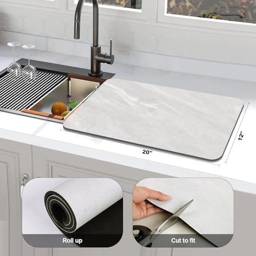Findosom Dish Drying Mat, 12" x 20" Super Absorbent Coffee Mat, Light Grey - Image 3