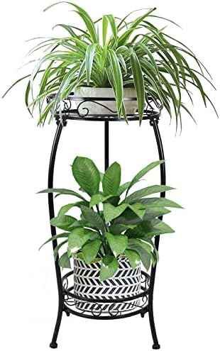 MOCORY Plant Stand Indoor Outdoor, 2 Tier 27.1" Tall Metal, Black by MOCORY