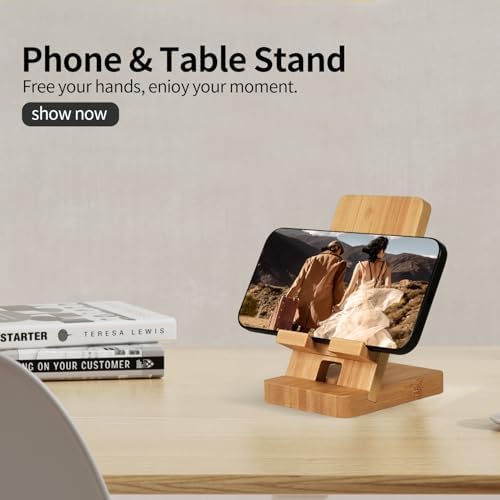 Wood Phone Stand, Desktop Wooden Phone Holder, Portable Office Phone Stand for Desk, Wood ipad Stand， Compatible with iPhone & All Cell Phones(Bamboo) - Image 3