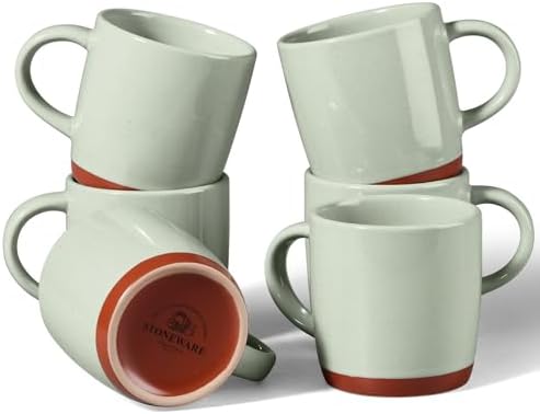 E-far Ceramic Coffee Mug Set of 6, 12oz Modern Coffee Cups, Speckled Green by E-far