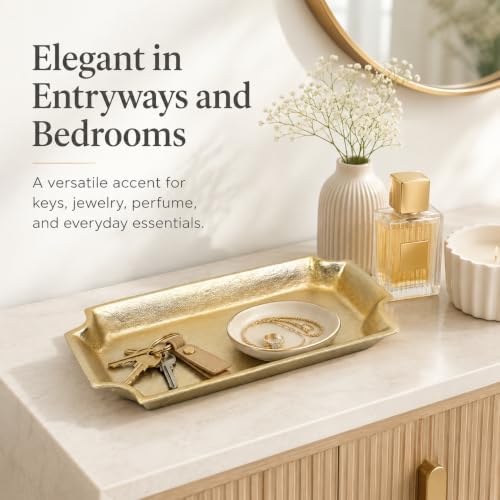 17"x8" Gold Cast Metal Decorative Tray – Sleek Modern Accent for Tabletop & Entryway - Image 2