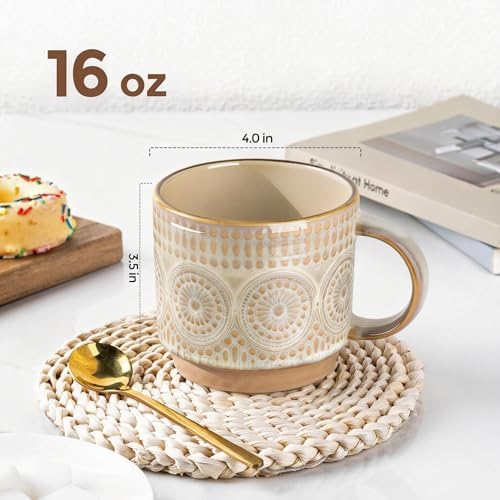 GBhome 16 oz Coffee Mugs Set of 4, Stackable Ceramic Coffee Cups Set - Image 2