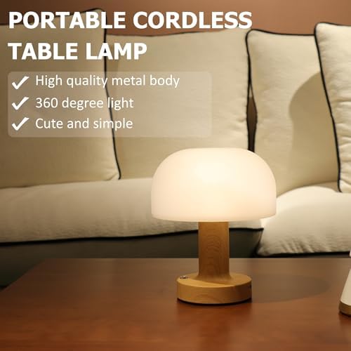 Cordless Rechargeable Mushroom Table Lamp, Dimmable 3-Color Night Light - Image 4