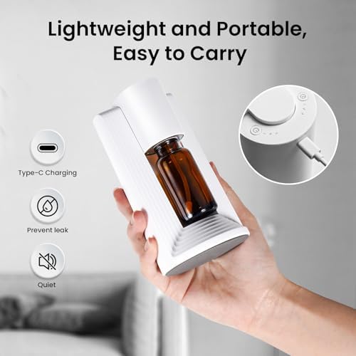 Waterless Essential Oil Diffuser, Portable Aromatherapy Diffuser, Fit for 10-20mL Essential Oil Bottles, 3 Timer & 3 Mist Level, Rechargeable Mini Scent Diffuser for Home, Room, Car and Office (White) - Image 5