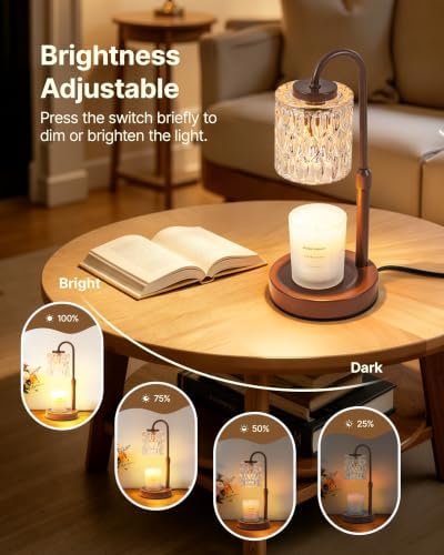 CASTLELIFE Dimmable Candle Warmer Lamp with Timer, Height Adjustable Candle Warmer for Jar Candles, Electric Wax Melt Warmer for Home Decor House Warming Gifts, Birthday Gifts for Women, Brown-Glass - Image 3