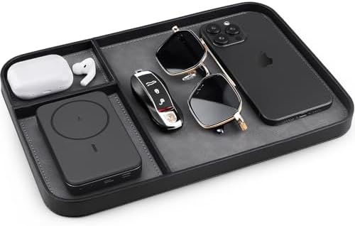 SENEN Leather Tray, Stylish and Organized Multifunctional Tray, for Table Entryway, Premium PU Leather, Catchall Tray for Keys, Watch, Wallet, Jewelry, and More (Black Frame) by Unknown