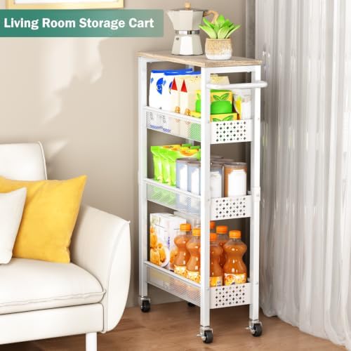 Vivihomety 4-Tier Slim Utility Rolling Laundry Cart with Wheels, Metal - Image 6