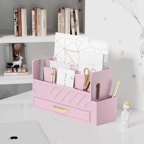 Bamboo Mail Organizer Countertop Pen Holder Wooden Desktop Storage Drawers - Image 3