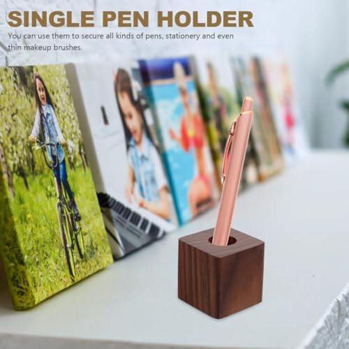 Walnut Wood Pen Holder Cube Stand 1.37 Inch Single Desk Organizer for Fountain Pen Ink Office Home School Use - Image 2