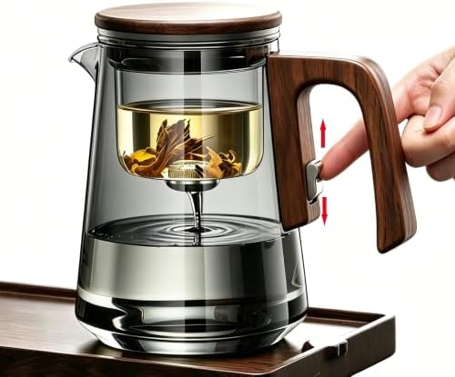 Magnetic Glass Teapot with Infuser, 25oz Borosilicate Tea Pot with Walnut Handle for Loose Leaf Tea, Office Home, Tea Lovers Gift by Aimery