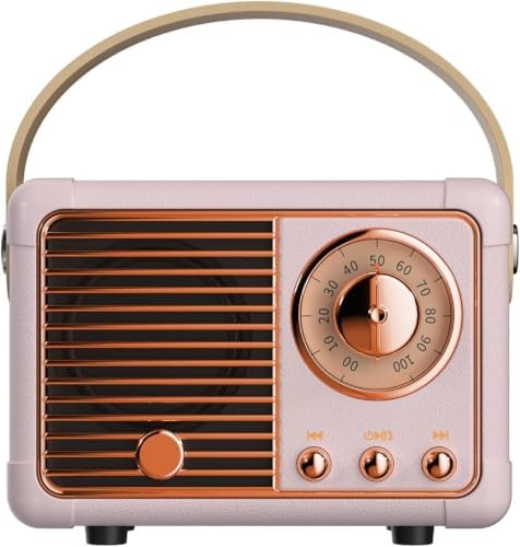 Retro Bluetooth Speaker, Wireless Mini Portable Speakers Vintage Radio Support USB/TF Card/AUX, Cute Bluetooth Speaker for Kitchen Desk Bedroom Office, Birthday Gifts for Women Teenage, Pink by QUEQIMU