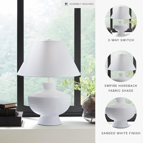 Signature Design by Ashley Harelwood Modern White Textured Table Lamp, 3-Way Switch, Plastic and Polyresin Sculptural Base with Cotton Fabric Shade, Living Room & Bedroom, Sanded White, 24" H - Image 3