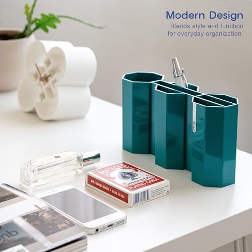 AonT Design Small Desk Organizer - Green Pen Tray & Holder (Multi-Compartment) (Made in Korea) – Modern Office Storage Supplies Organizer and Aesthetic Decor for Accessories - Image 4