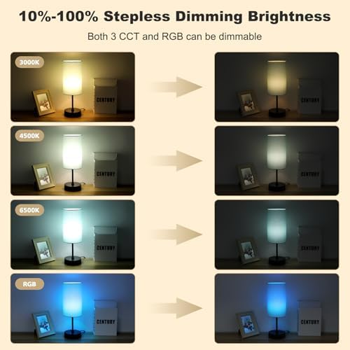 Unicozin Table Lamp for Bedroom, 3 Color Temperatures, 7 RGB Colors, Adjustable Brightness, Dual USB Charging Ports, Ambience Nightstand Light with Blue Shade, Desk Lamp for Kids Reading Home Office - Image 4
