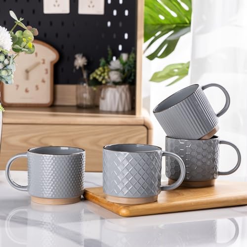 GBhome 12 OZ Stackable Coffee Mugs Set of 4, Ceramic Coffee Cups Set by GBhome