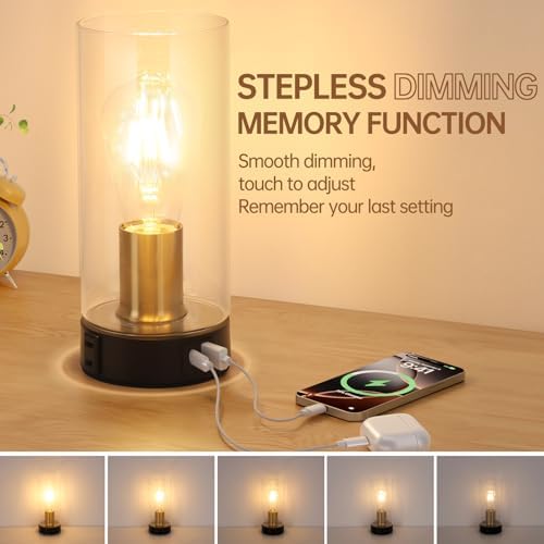 Touch Control Bedside Lamp with Charging Station，Black Gold Small Lamp - Image 4