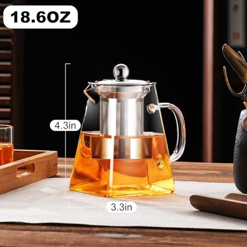 PARACITY Clear Glass Teapot with Infuser, Square 18.6oz Stovetop Tea Kettle - Image 4