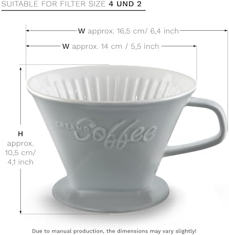 Creano Porcelain Coffee Dripper Stone Grey - Ceramic Cone Brewer - Pour Over Coffee Maker for Filter Bags Size 4 - Easy Manual Brew for pure taste - also for Camping, Hiking - Image 2