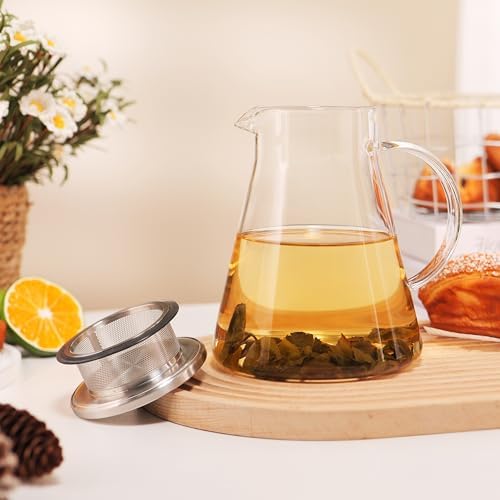 CNGLASS 30.5oz/900ml Glass Teapot Stovetop Safe,One-Touch Clear Tea Kettle,Blooming and Loose Leaf Tea Maker - Image 5