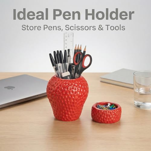 Strawberry Ceramic Pen Holder & Paper Clip Tray Set of 2 - Image 5