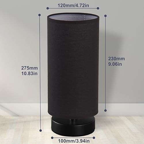 lifeholder Table Lamp, Bedside Nightstand Lamp, Simple Desk Lamp, Cylinder Table Lamp for Bedroom Living Room Office Study, Black Shade and Base (Black) - Image 6