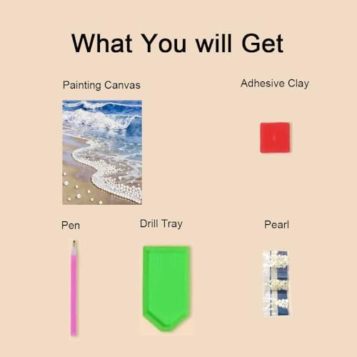 Mrchfr Wave Pearl Painting Kit for Adults & Beginners, DIY Ocean Theme DIY All-Pearl Dot Painting, Stress Relief Art Craft Supplies for Gift Home Wall Decor, No Frame (Style D) - Image 5