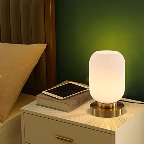 Modern Glass Table Lamp with Ribbed Shade, White, 10.6 x 5.9 inches, E26, for Bedside Bedroom Living Room Office - Image 2