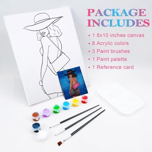 Nuberlic Pre Drawn Canvas for Painting Canvas Painting Kit Elegant Lady Afro Girl Theme Painting Kit DIY Adult Birthday Sip and Paint Party Favor 8x10 inches Mothers Day Gift - Image 5