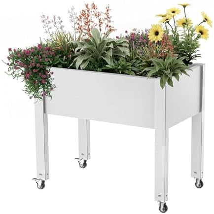 Raised Garden Bed with Legs, 28.9" Tall Elevated Garden Bed with Wheels, Drain Plug & Water Monitor Design, Outdoor Planter Box for Plants Vegetables Flowers Fruits(Ashen) by GYMHILL