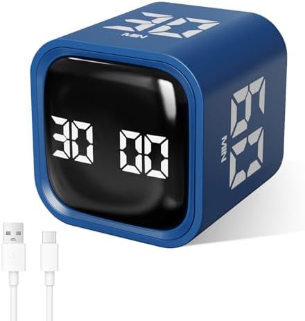 GuDoQi Multi-Function Cube Timer, 5/10/30/60 Min & Custom Count Down, Included Pause & Resume Feature, Silent, Vibrate & Adjustable Sound Alarm for Productivity in Tasks,Study & Kitchen, Classic Blue by GuDoQi