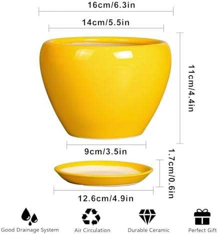 Ceramicfor Ceramic Pot for Plants - 6 Inch Plant Pot Glaze Modern Decorative Round Planter with Drainage Hole and Saucer for Home Patio Room Office House Decor, Yellow - Image 3