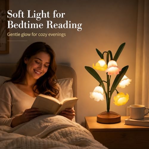 Flower Table Lamp, LED Warm Reading Bedside Vintage Lily of The Valley Night Light, Kawaii Decorative Bedside Lamp for Living Room Bedroom Home Decoration, Ideal Housewarming Birthday Gift - Image 2