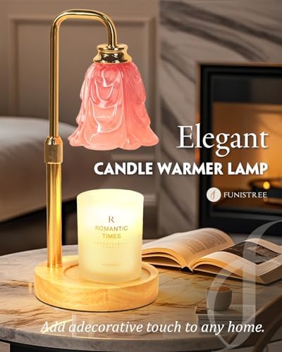 Funistree Small Candle Warmer Lamp with Timer, Adjustable Pink Flower Candle Heat Lamp, Christmas Birthday Gifts for Women Mom Her, Dimmable Candles Heater, Fashion Wax Warming Light with Wood Base - Image 2
