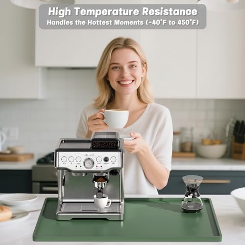 Rnivvi Silicone Coffee Mat, 16" x 24" Waterproof Raised Edge Coffee Bar Mats for Espresso Machine Station Accessories, Heat Resistant Dish Drying Pad for Kitchen Counter, Rubber Bar Decor Pad, Green - Image 2