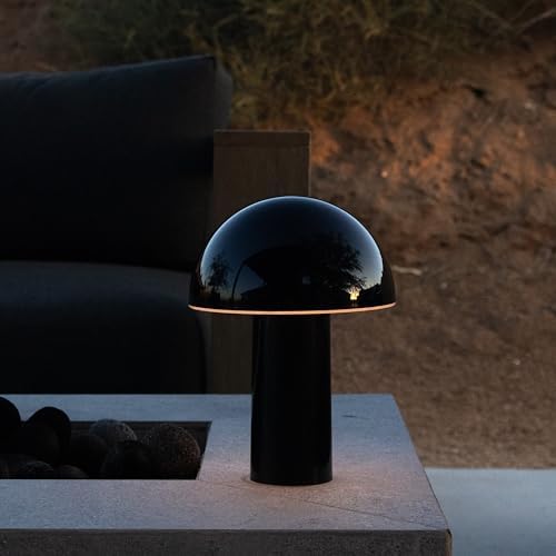 Brightech Celia Small Table Lamp – 10" Touch-Controlled Mushroom Accent Lamp, Cordless & Dimmable Portable Rechargeable Bedside Night Light, Sustainable Recycled Modern Patio Lamp, Home Décor – Black - Image 5